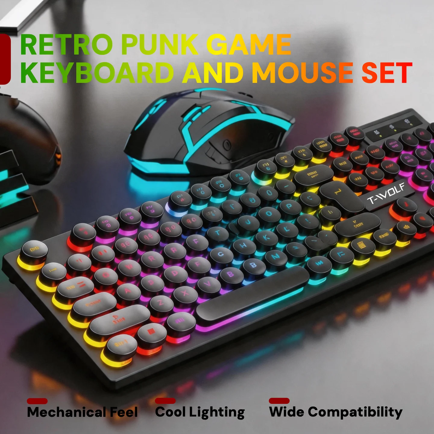 T-Wolf Mechanical RGB Wired Gaming Keyboard Mouse Combo 15