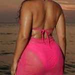 Hot Pink Plus Size Beach Swimwear Bikini Set with Tie 4 | PricZone