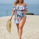 Plus Size Women Off Shoulder Floral Beach Swimwear Set 6 | PricZone