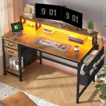 Enhomee 40 Home Office Desk with Power Outlets and LED Strip 2