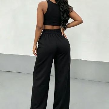 Ummer Women Tank Top Striped Wide Leg Pants Casual 2-Piece 2