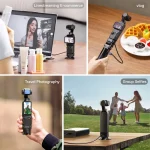 Ulanzi Pk08 Pk11 Pocket 3 Mini Tripod Kit for Dji Osmo 3 | PricZone Collage showing a handheld gimbal stabilizer used for livestreaming e commerce vlogging travel photography and group selfies | PricZone