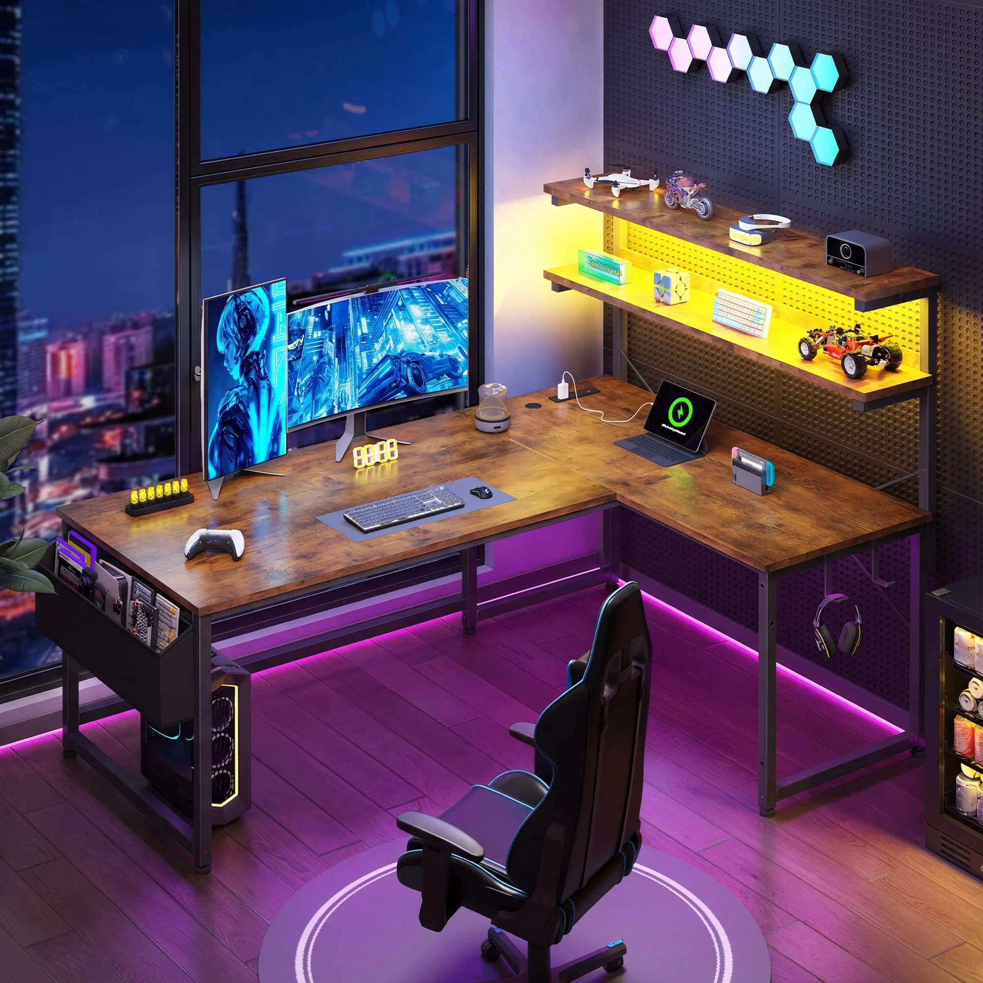Enhomee 53inch LShaped Office Desk with RGB LED Computer 3 | PricZone Enhomee 53 inch L Shaped Office Desk with RGB LED Computer 3 | PricZone