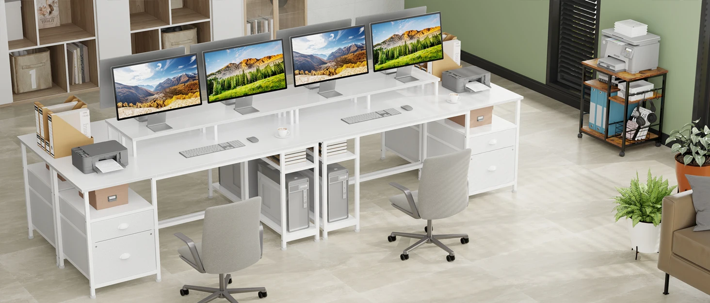 2-Person Office Desk with Power Sockets and Storage 11