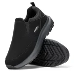 Black outdoor boot with thick lug sole and stitched suede upper side shows FitVILLE Outdoor branding | PricZone