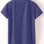 Plus Size Womens Short Sleeve TShirt with Live Laugh Love 2 | PricZone Blue short sleeve T shirt hanging on a wooden hanger viewed from the back against a light background | PricZone
