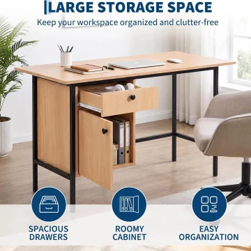 Compact Natural Oak Computer Desk with Storage 1 | PricZone