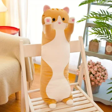Inch Cute Long Cat Body Pillow Yellow Soft Plush Throw 1