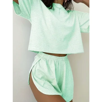 Contrasting Striped Knitted 2-Piece Casual Loungewear Set 1