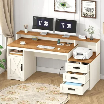 Armhouse Computer Desk with Power Outlets and Storage 1 | PricZone
