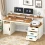 Armhouse Computer Desk with Power Outlets and Storage
