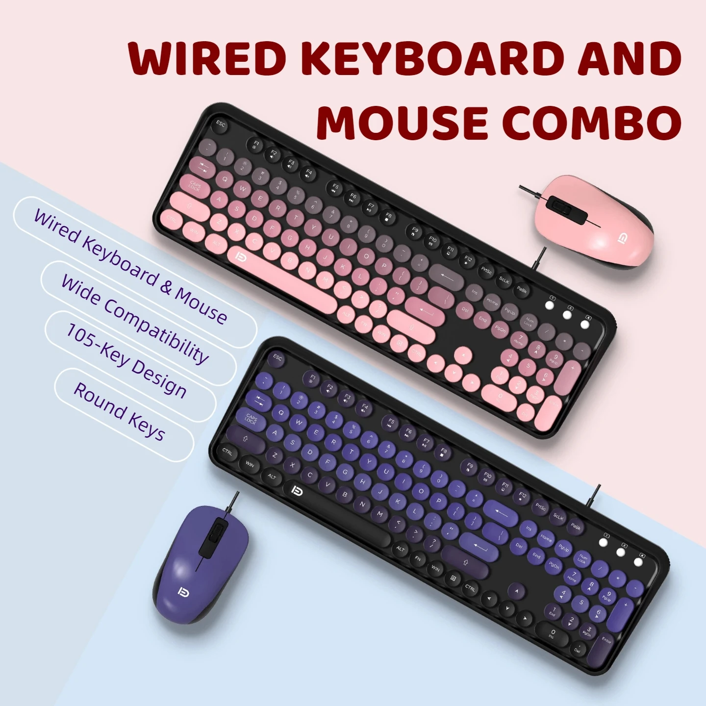 Retro Typewriter Keyboard Mouse Combo Wired Gradient Round 19