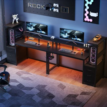 Gaming Desk with 3 Storage Drawers and LED 2