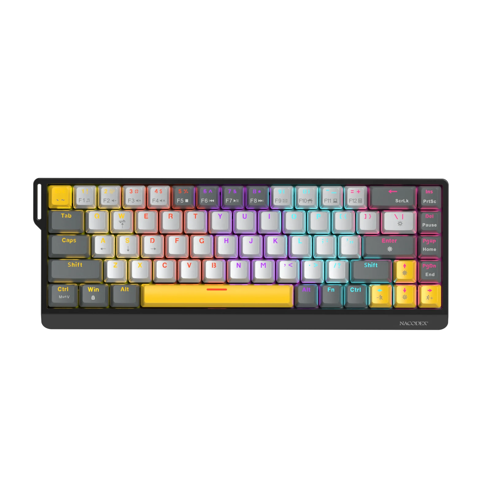 Ajazz Nk68 V2 Wired Mechanical Gaming Keyboard Red Switch 3 | PricZone Rainbow backed keyboard with a black frame and NACODEX logo compact RGB lit keys | PricZone