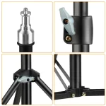 Sh Extendable Tripod 190Cm with 14 Screw Wheels Bluetooth 6 | PricZone Close up of a metal 14 inch screw adapter on top of a black telescoping stand | PricZone