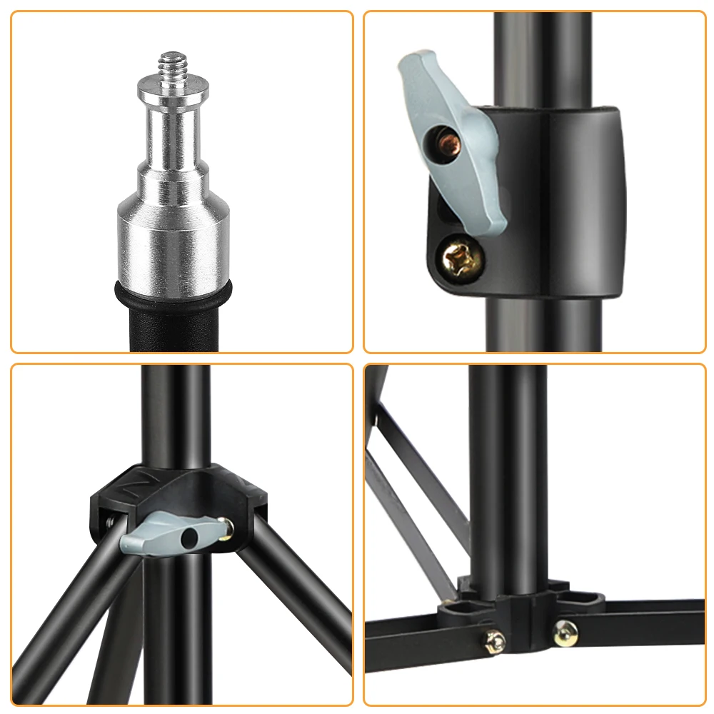 Sh Extendable Tripod 190Cm with 14 Screw Wheels Bluetooth 6 | PricZone Close up of a metal 14 inch screw adapter on top of a black telescoping stand | PricZone