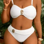 White Plus Size TwoPiece Swimwear Set with Removable 2 | PricZone White Plus Size Two Piece Swimwear Set with Removable 2 | PricZone