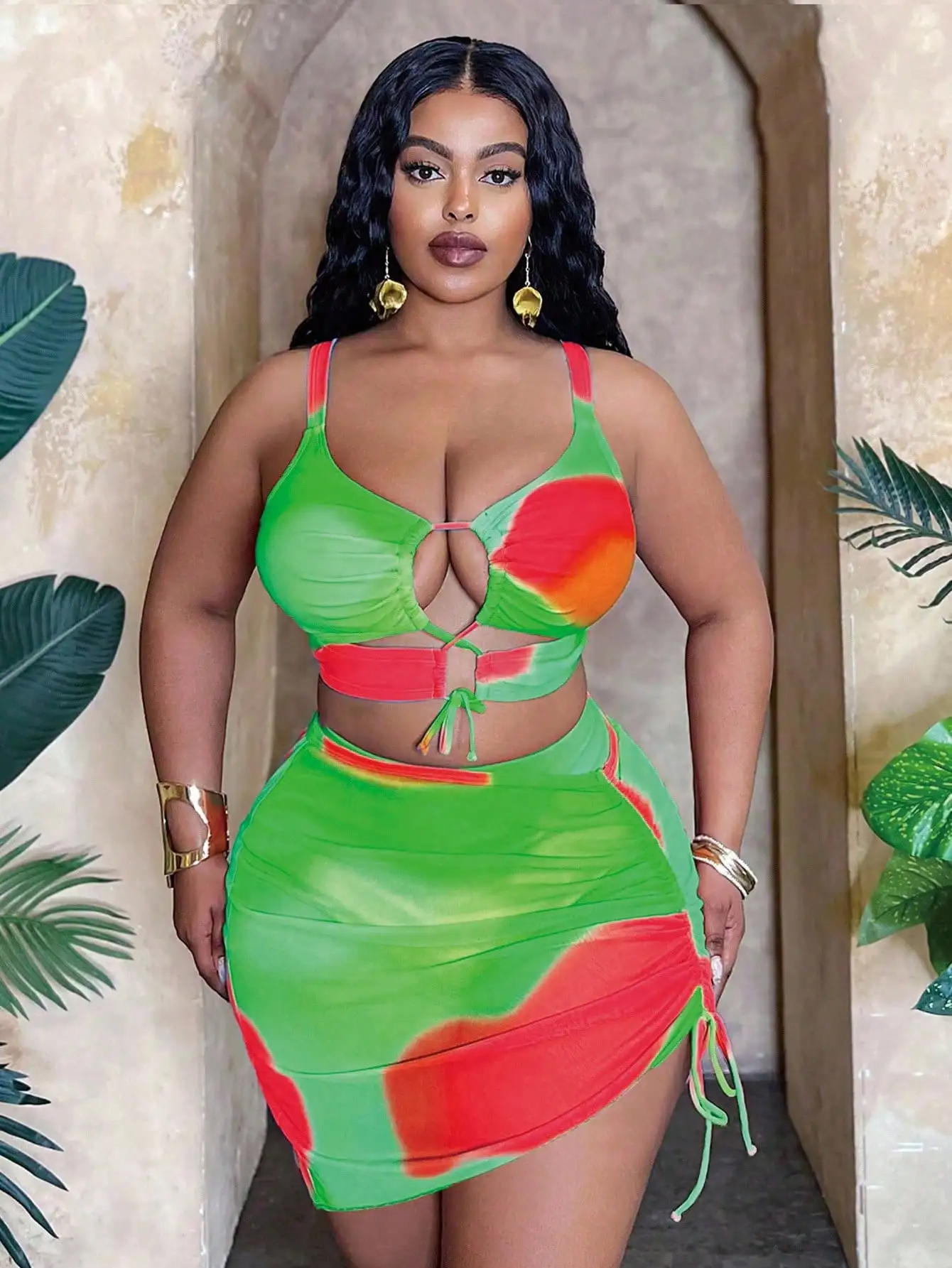 Plus Size Womens 3Pc Swimsuit Set with Gradient Print 2 | PricZone Plus Size Womens 3Pc Swimsuit Set with Gradient Print 2 | PricZone