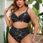 Plus Size Womens Marble Print High Waist Bikini Set 5 | PricZone Plus Size Womens Marble Print High Waist Bikini Set 5 | PricZone