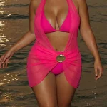 Hot Pink Plus Size Beach Swimwear Bikini Set with Tie 6 | PricZone