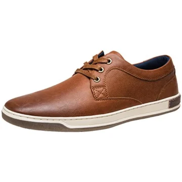 Brown leather casual sneaker with lace-up front and white-cream sole