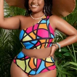 Plus Size Colorful OneShoulder Swimwear Set for Summer 3 | PricZone Plus Size Colorful One Shoulder Swimwear Set for Summer 3 | PricZone