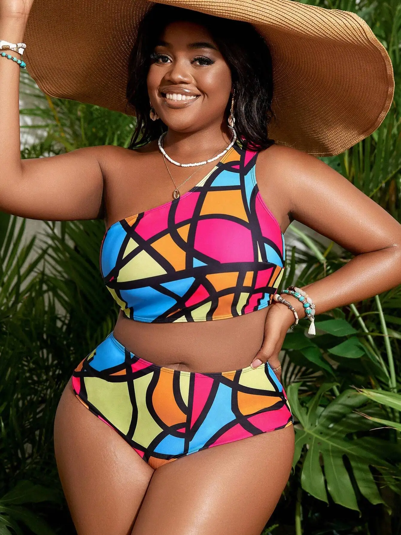 Plus Size Colorful OneShoulder Swimwear Set for Summer 3 | PricZone Plus Size Colorful One Shoulder Swimwear Set for Summer 3 | PricZone