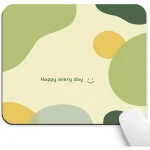 Decorative greeting card with abstract green shapes and a yellow sun displaying the text Happy every day and a small smiley | PricZone
