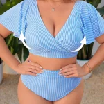 Plus Size Two Piece Swimsuit with Ruffled Sleeves and Cross 4 | PricZone Plus Size Two Piece Swimsuit with Ruffled Sleeves and Cross 4 | PricZone