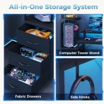 Gaming Desk with 3 Storage Drawers and LED 6 | PricZone