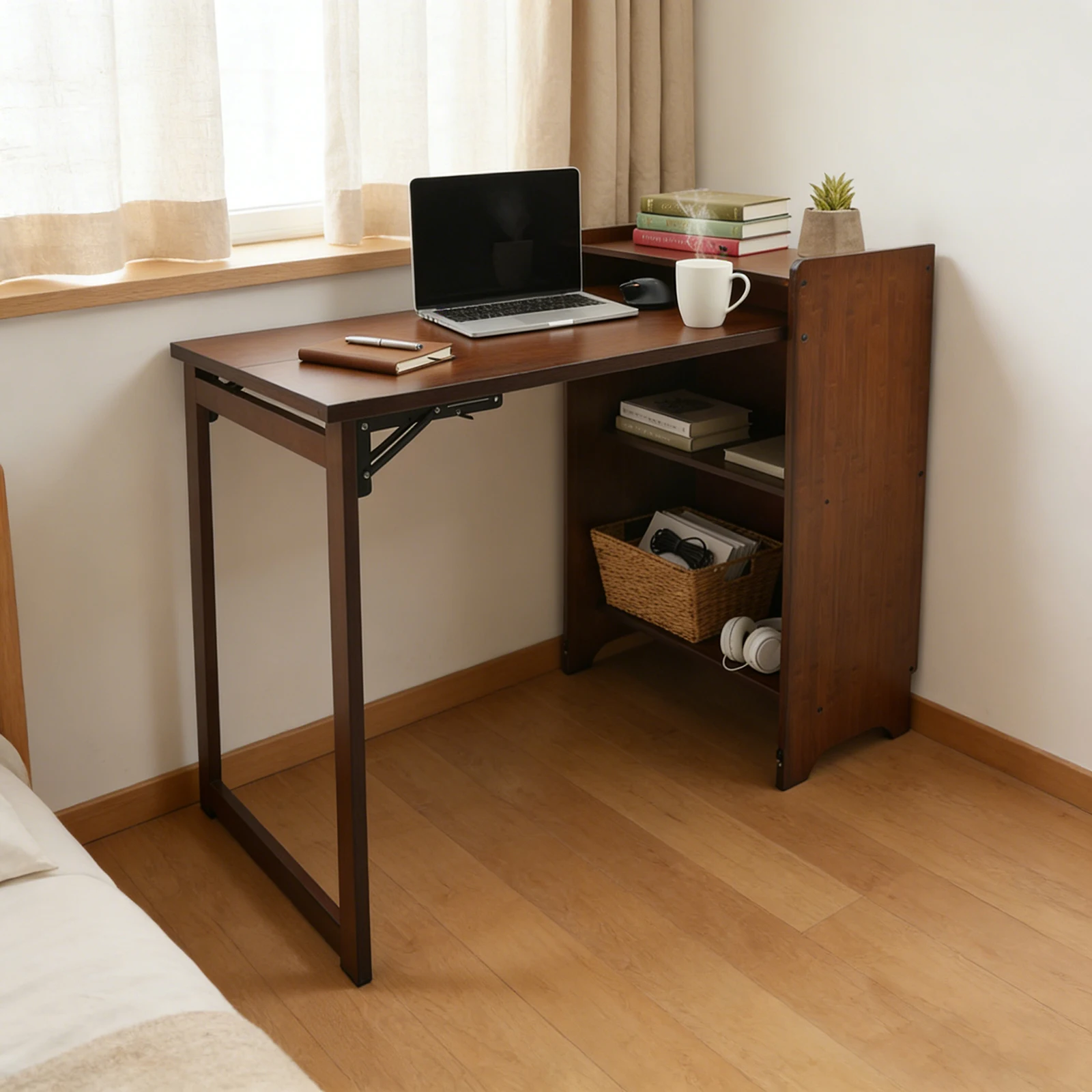 Foldable Bamboo Computer Desk with Storage Shelves 1 | PricZone Foldable Bamboo Computer Desk with Storage Shelves 1 | PricZone