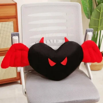 Heart-Shaped Plush Pillow with Red Devil Horns and Wings 1