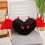 Heart-Shaped Plush Pillow with Red Devil Horns and Wings