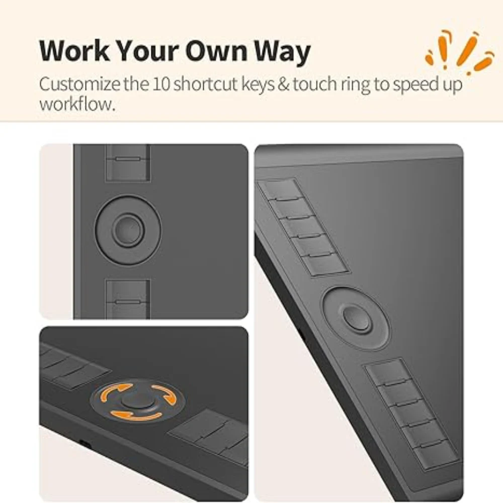 Gaomon M10K Graphic Tablet for Drawing and Art 4 | PricZone Graphic showing a drawing tablet with customizable shortcut keys and a touch ring to speed up workflow | PricZone