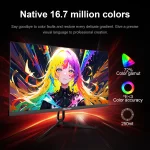 Gaming monitor showing a vibrant anime artwork right side highlights include 72 color gamut and 250 nit brightness | PricZone