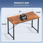 32Inch Home Office Desk with Sturdy Steel Frame 3 | PricZone Desk with wood top and black metal legs showing dimensions 47 length 1969 depth 2969 height plus a 265 lb load capacity graphic on top | PricZone