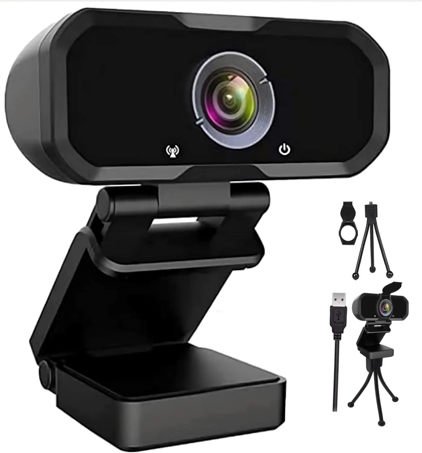 1080P HD Webcam with Microphone Wide Angle Tripod for PC 7