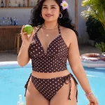 Plus Size Polka Dot Halter Tie Beach Swimwear 6 | PricZone Plus Size Polka Dot Halter Tie Beach Swimwear 6 | PricZone