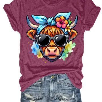 Women's Plus Size Colorful Cow Tank Top with Sunglasses 1