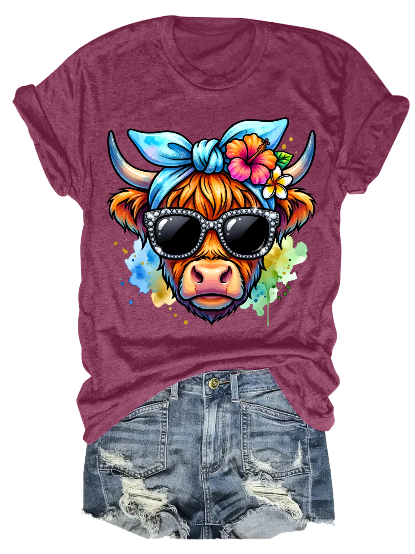 Womens Plus Size Colorful Cow Tank Top with Sunglasses 1 | PricZone Womens Plus Size Colorful Cow Tank Top with Sunglasses 1 | PricZone