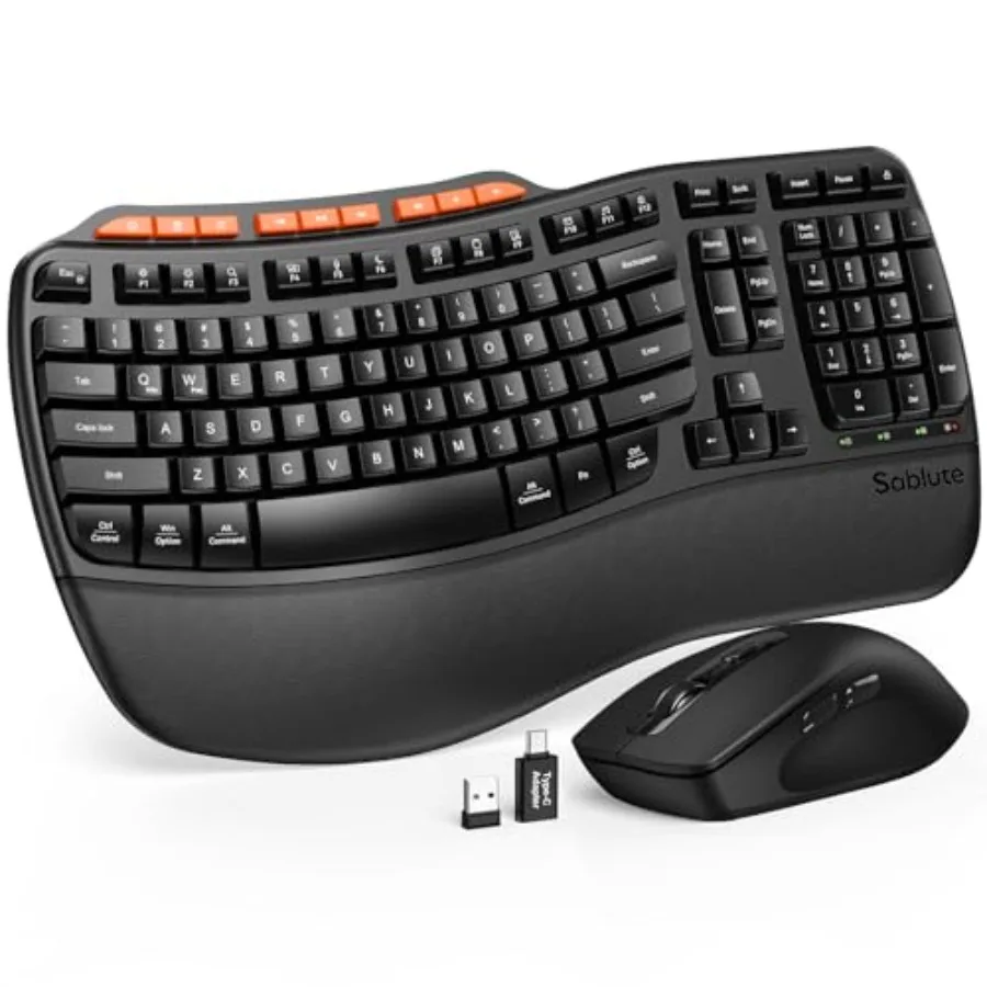 Ergonomic Wireless Keyboard and Mouse Combo 2.4G Full Size 9