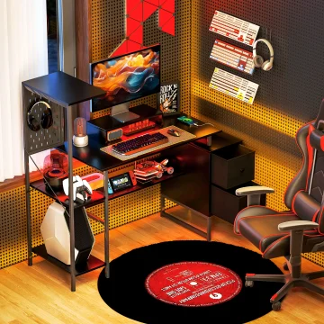 Homcom 56 Gaming Desk with Power Outlets and LED Lights 2