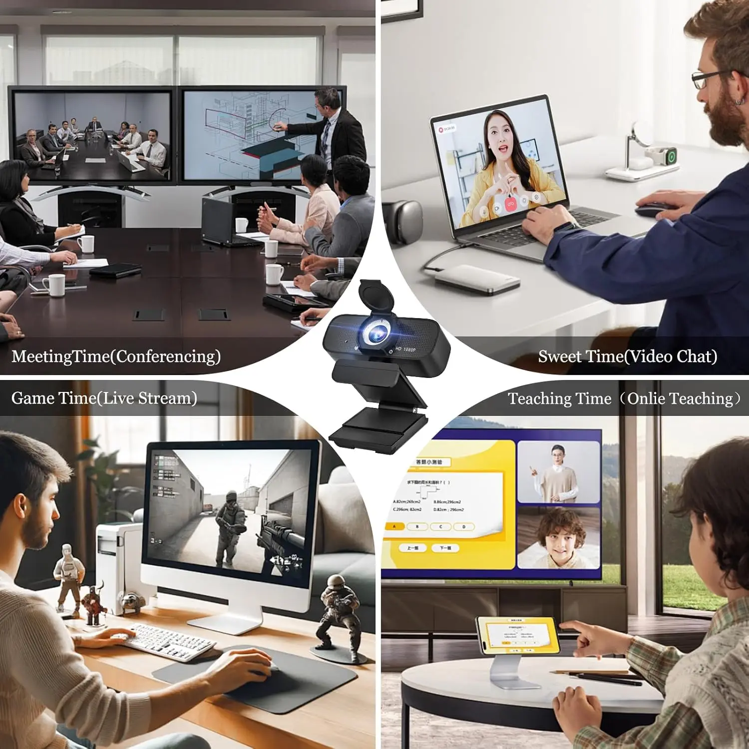 1080P Full HD Webcam with Built-In Microphone and Tripod 12