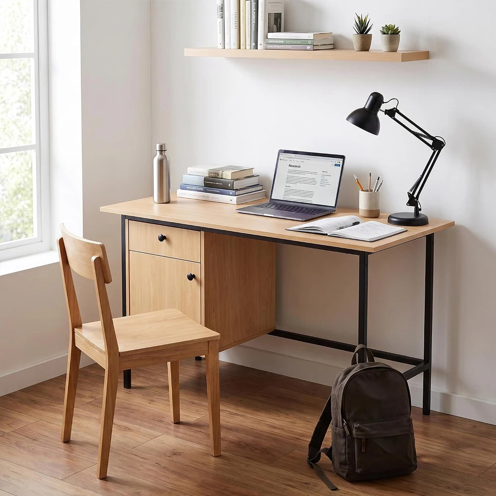 Compact Natural Oak Computer Desk with Storage 2 | PricZone Compact Natural Oak Computer Desk with Storage 2 | PricZone