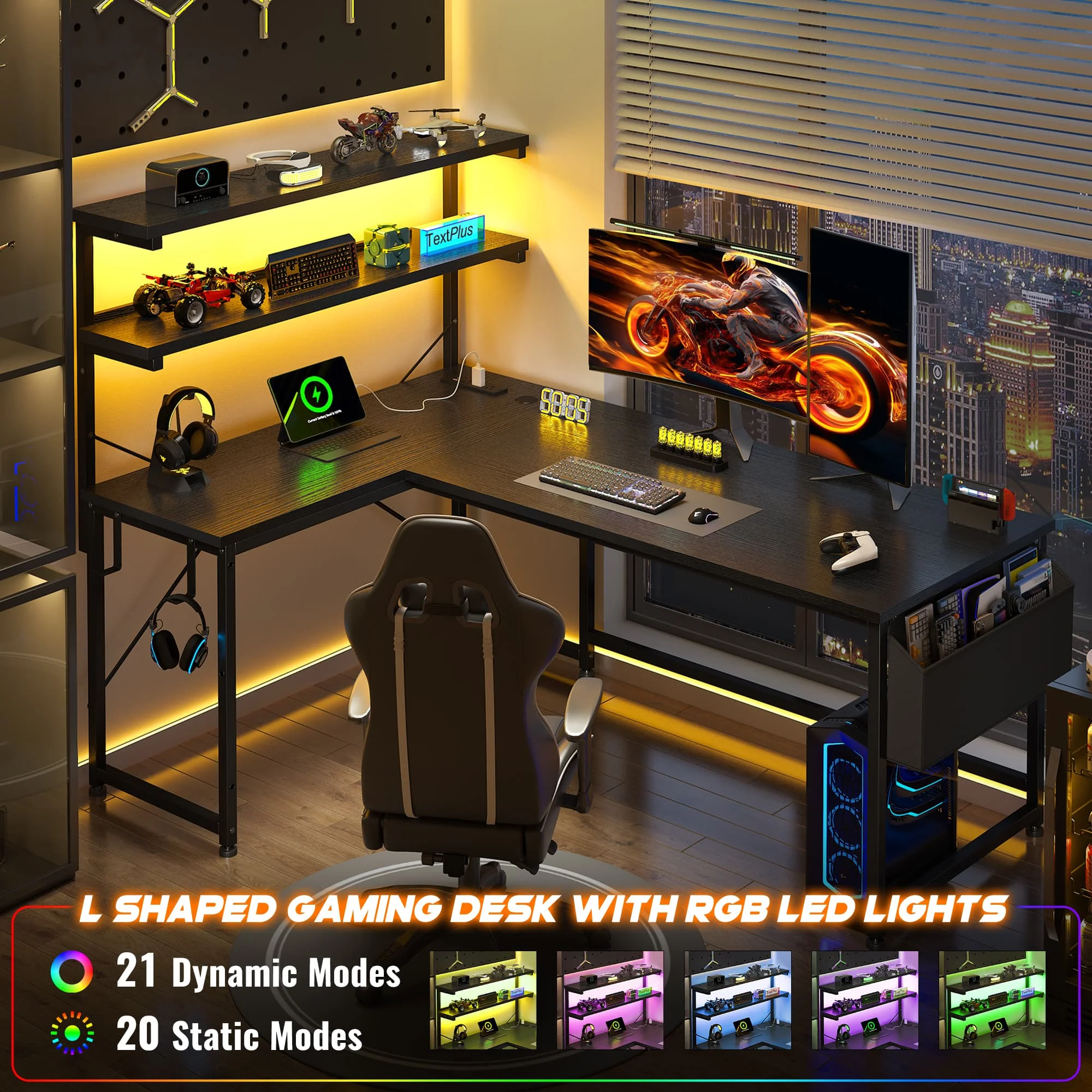 Enhomee 53inch LShaped Office Desk with RGB LED Computer 4 | PricZone Enhomee 53 inch L Shaped Office Desk with RGB LED Computer 4 | PricZone