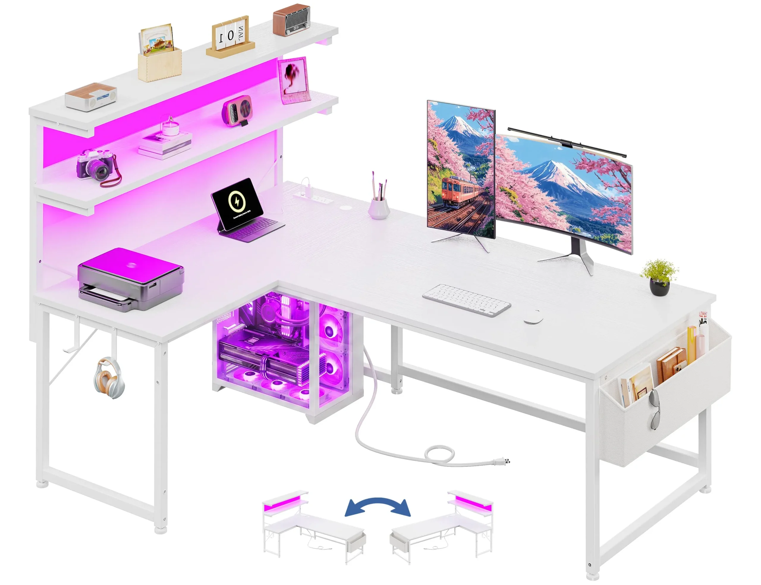 Enhomee 53inch LShaped Office Desk with RGB LED Computer 5 | PricZone Enhomee 53 inch L Shaped Office Desk with RGB LED Computer 5 | PricZone