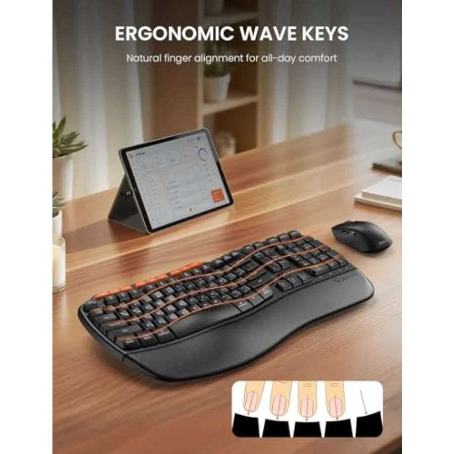 Ergonomic Wireless Keyboard and Mouse Combo 2.4G Full Size 10