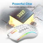 Redragon Storm M808 USB Wired RGB Gaming Mouse 2 | PricZone Promotional image of a white RGB gaming mouse beside a glowing yellow chip block labeled 3327 with the headline Powerful Chip | PricZone
