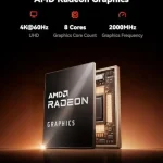 AMD Radeon Graphics advertisement showing a GPUprocessor with highlights 4K60Hz 8 cores and 2000MHz graphics frequency | PricZone