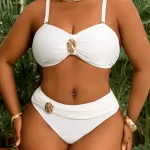 White Plus Size TwoPiece Swimwear Set with Removable 4 | PricZone White Plus Size Two Piece Swimwear Set with Removable 4 | PricZone